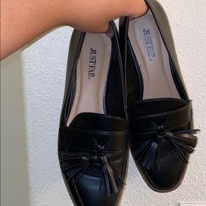 JustFab black and white mini-platform flats